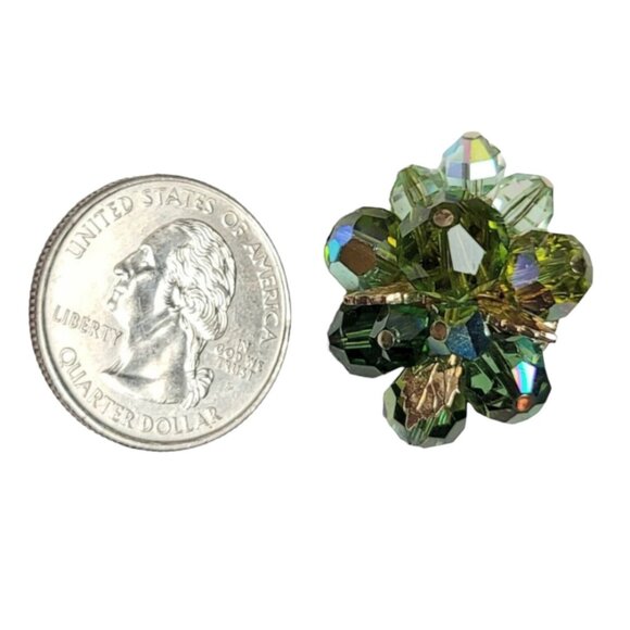 Vendome Gold Tone Green Beaded Faceted Glass Clip On Earrings, Signed - Picture 2 of 6